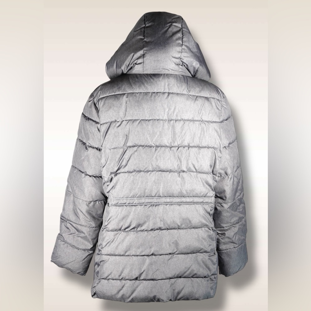 GAP Mid Puffer Jacket Silver Heather Hooded Faux-Fur Lined – Women’s Size XL - Picture 7 of 17